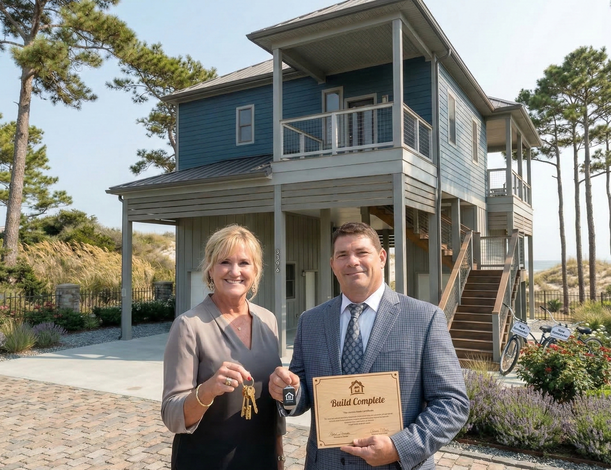 Coastal Cottage custom home aerial view